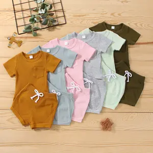 Newborn Baby Boy Girl Clothes 3 6 9 12 18 Months Ribbed Knit Short Sleeve Romper Shorts Set Infant Summer Outfits