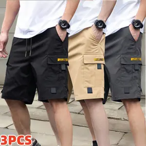 3 Pack Men Casual Cargo Shorts Adjustable Drawstring Waist Multi Pocket Utility Shorts Lightweight Soft Summer Daily Outdoor Streetwear Relaxed Fit Shorts