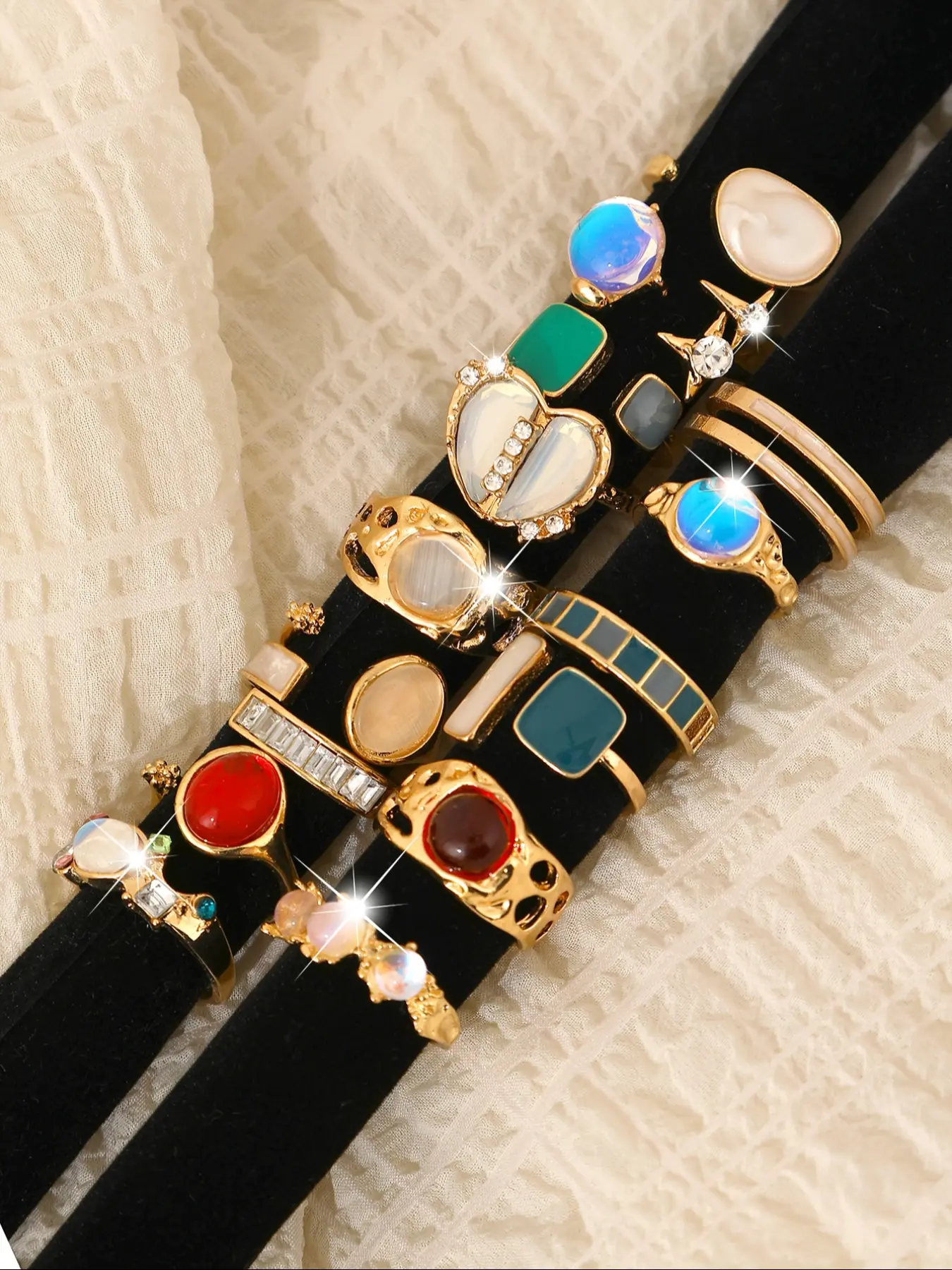 Elegant Y2K Style Women's Ring Set, 15pcs/6pcs/9pcs, Enamel Open Design, Trendy Party Wedding Jewelry, Multi-Layer Stackable Finger Rings, Adjustable Rings