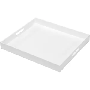 Large Glossy White  Serving Tray (18x16 Inches) with Cut Out Handles Spill Proof  Decorative Tray Organiser for Ottoman Coffee Table Countertop