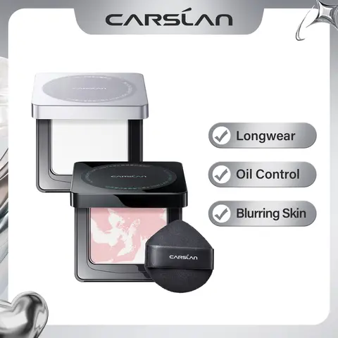 CARSLAN Black Magnet Pressed Setting Powder, 24H Longlasting Oil Control Translucent Powder, Poreless, Waterproof, Lightweight, No Caking, Talc Free