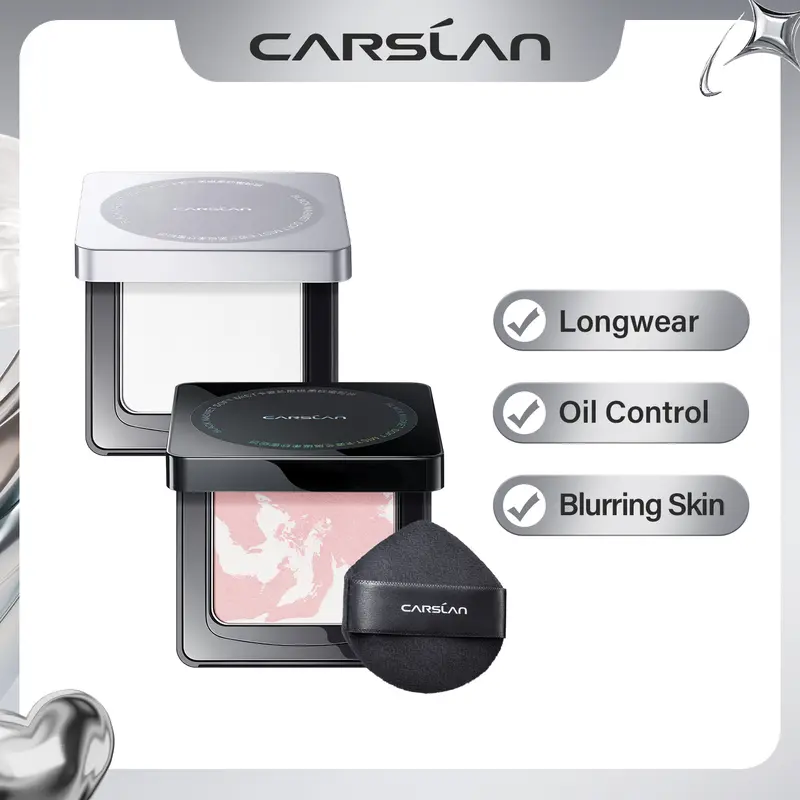 CARSLAN Black Magnet Pressed Setting Powder, 24H Longlasting Oil Control Translucent Powder, Poreless, Waterproof, Lightweight, No Caking, Talc Free