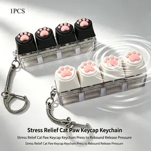 1pc Fingertip Novelty Slow Rising Stress Relief Fidget Toy, Keypad Styled, With Soft Silicone Cat Paw Design Keychain, Pendant