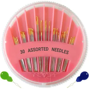 30 Pack Premium Hand Sewing Needles, Assorted Sizes, Large Eye Stitching Needles for Sewing, Repair & Embroidery