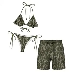 KEEGAN CONVERT Bundle Camouflage Matching Couple Swimsuit Set, Women's Bikini Sets Two Piece Swimsuit, Camo Hunting Camo Matching Bikini Sets, Summer Beach Vacation Outfit for Him and Her, Gift for Him and Her