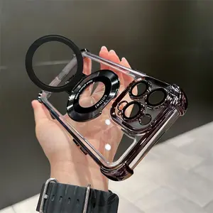 Protective Four Comers thicken Cushion Drop-proof Clear Platic Cell Phone Case Comes with Sticky Stand Olated Clear Bracket Phone Case for iPhone 15 14 13 12 Pro Max 15 14 Plus Cover with Kickstand Four Corners Cases