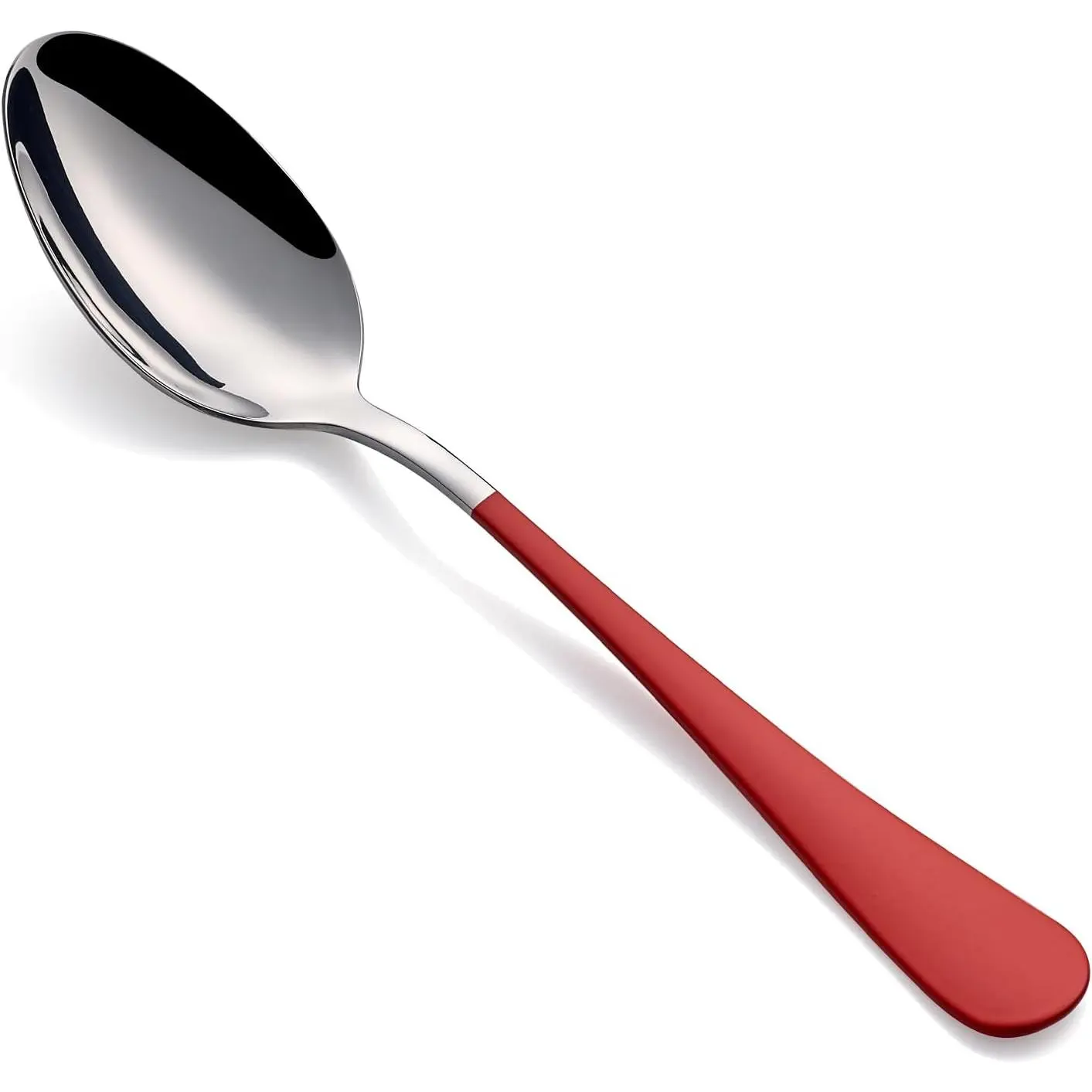 Red Dinne spoons Set 12 Piece,Red Handle Silverware Spoon 18/0 Stainless Steel Flatware Bulk Spoon,7.3-inch Dessert Spoons Sets Table Spoon Set of 12,Mirror Finished Dishwasher Safe