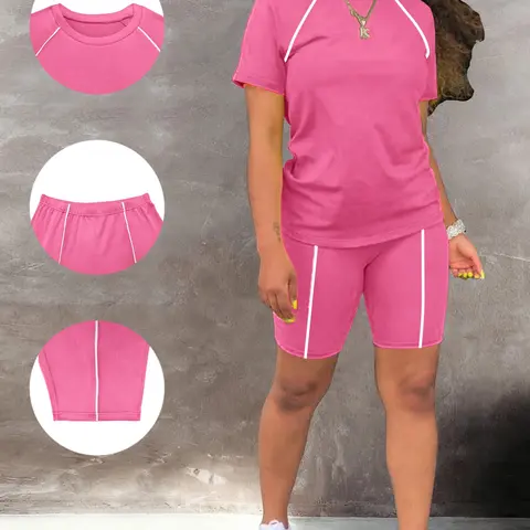 Women's Sports Two-Piece Set, Short Sleeve T-Shirt & High-Waisted Cycling Shorts for Fitness, Yoga and Running, Elastic Slim-Fit Casual Sports Wear, Active Wear, Sports Clothing, Sweatsuit Set, Gym Outfits, Summer Fitness Outfit, Activewear Outfits
