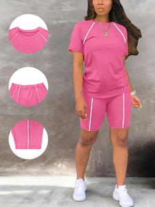 Women's Sport Two-Piece Set, Short Sleeve T-Shirt, High-Waisted Cycling Shorts, Fitness Yoga Running, Elastic Slim Fit Casual Sports Wear, Active Wear