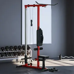 [Fahuac] Soozier Cable Machine, LAT Machine with High and Low Pulley Stations, Cable Row Machine with Adjustable Seat and Flip-Up Footplate, 110 lbs Total Weight Capacity for Home Gym, Black and Red