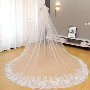 Luxury Cathedral Length Wedding Veil with Hand-Embroidered 3D Floral Lace Applique, Beaded Edge & Soft Illusion Tulle for Bridal Ceremony