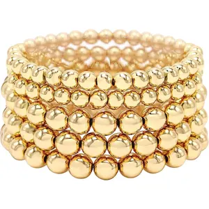 5 Pcs Faux Pearl Bracelet Set for Women Beaded Stretch Strand Bracelets for Bridesmaid,Bridal,Party Jewelry