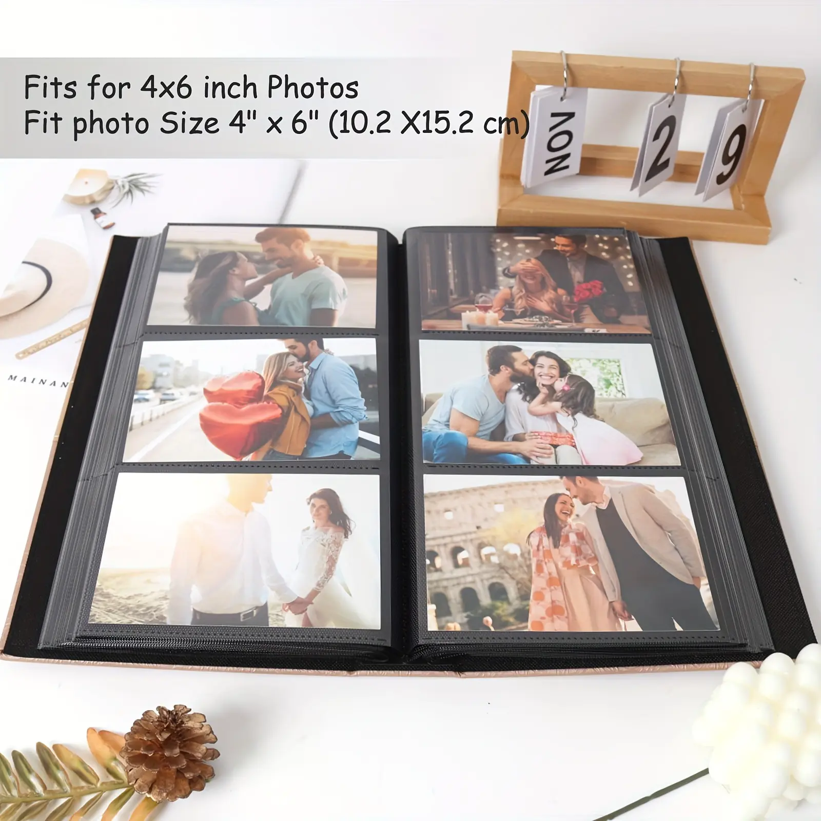 4x6 Slip-In Photo Album, Linen Cover Memory Book with 300 Pockets & Front Window, White Vertical Pages for Baby Maternity Gifting
