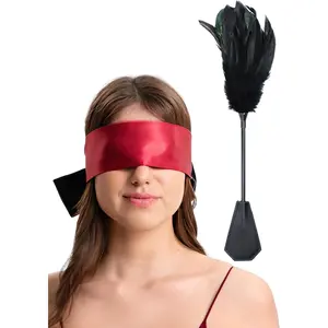Feather Tickler for Play 15" Black Feather Crop 59" Red Satin Eye Mask for Women Beginner Kit