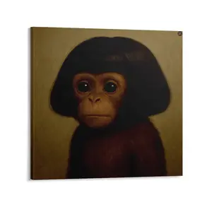 Whimsical Monkey Portrait Vintage Style Animal Canvas Art Poster, Funny Chimpanzee with Bob Haircut Wall Decor for Living Room Bedroom, Retro Aesthetic Home Canvas Print