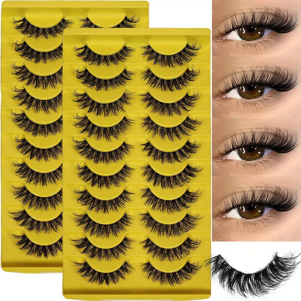 20Pairs/2Pack Natural Fluffy Soft False Eyelashes Wispy Lashes 3D Volume Strip Lashes D Curl Luxurious Fake Eyelashes with Clear Band EyeLashes Cosmetic