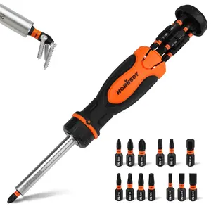 Magnetic Ratcheting Screwdriver Bit Set: 14-in-1 Bit Screw Driver Kit Includes 1/4” Screwdriver Bit Holder, 13 Screwdriver Bits with Phillips, Slotted, Square, Torx, Hex for Garage & Daily Repair