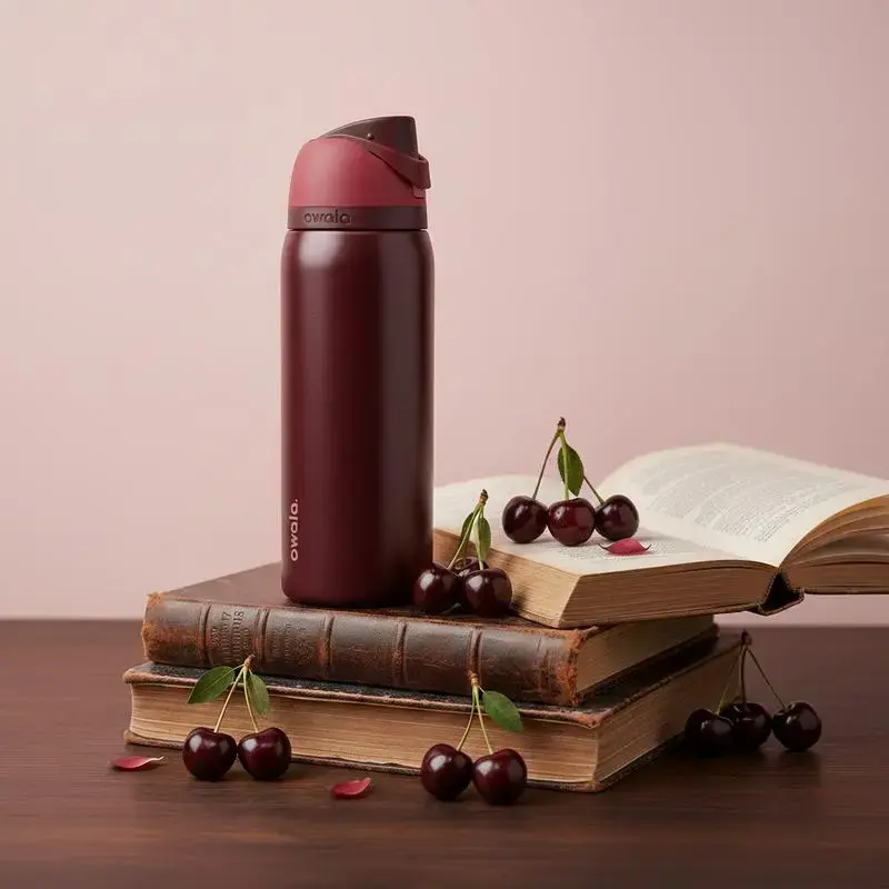 [NEW2026] Owala FreeSip 32oz Water Bottle Black Cherry, Leak Proof Vacuum Insulated Stainless Steel Bottle