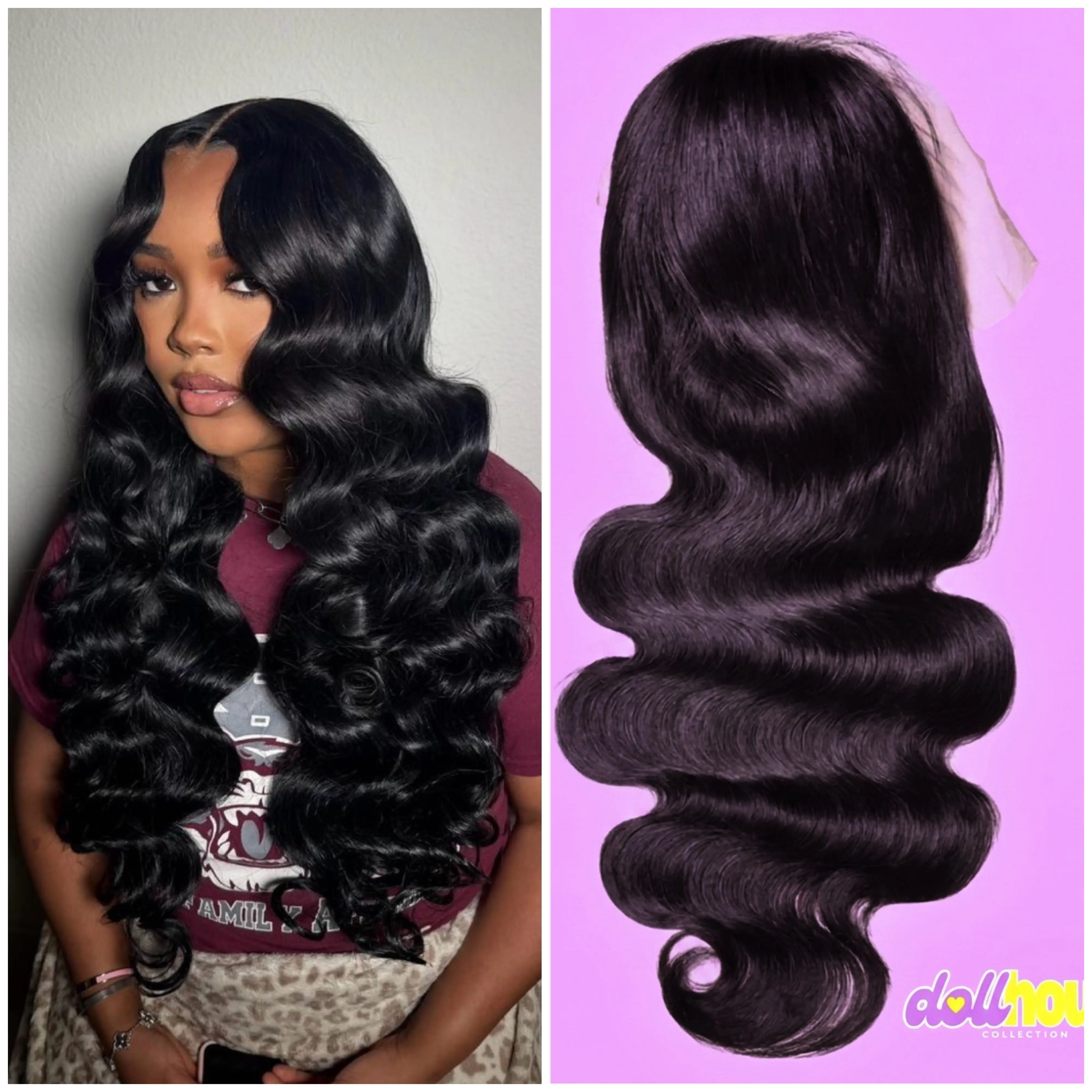 Natural Black Body Wave 13x4 HD Transparent Lace Frontal Wig Pre-Plucked Virgin Hair 180% Density Human Hair Lace Front Wig