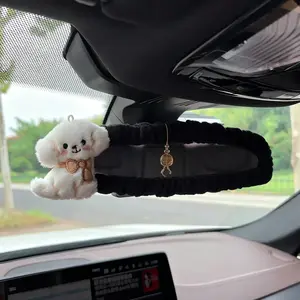 Cute Cartoon Car Rearview Mirror Cover, Universal Elastic Soft Plush Car Rear View Mirror Protector, Interior Supply Stretchy Auto Interior Rearview Mirrors Decoration Accessories for Women Girls
