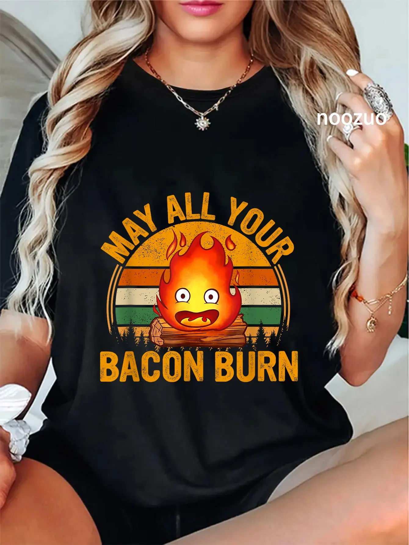 100% Cotton Vintage Retro May All Your Bacon Burn T-Shirt