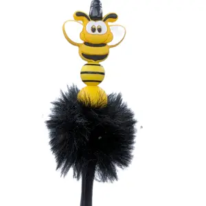 black and yellow fuzzy bee beadable.pen with ink refill
