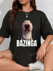 100% Cotton Bazinga Funny Cringe Meme Dog GenZ Trendy Teenager Slang T-Shirt