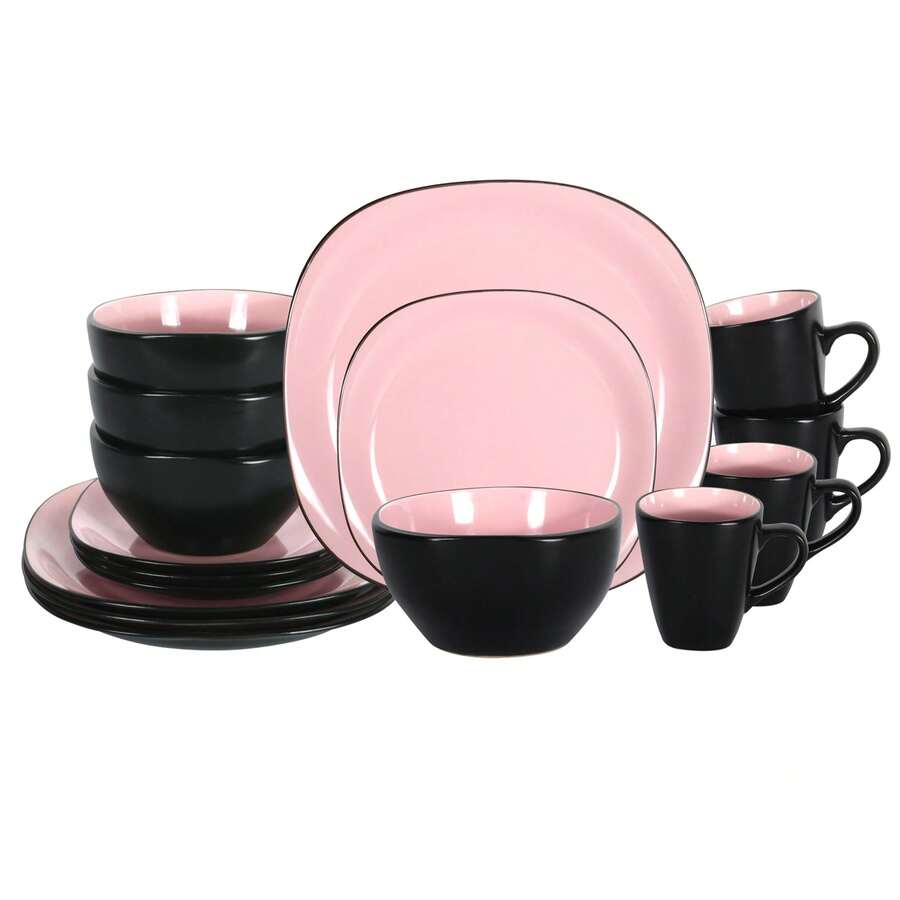 Stoneware 16pc Square Dinnerware Set Swirl Purple