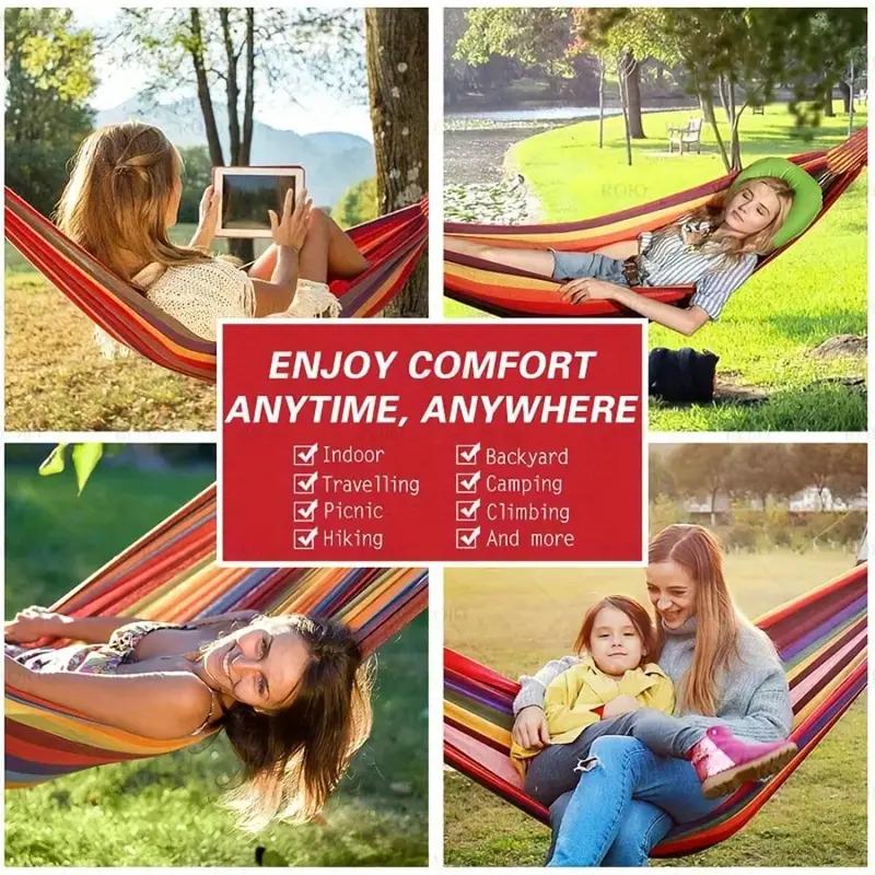 Cotton Canvas Hammock, Comfortable Fabric Camping Hammock with Tree Straps, Up to 450lbs with Travel Bag for Camping Outdoor/Indoor Patio Backyard