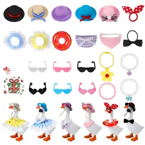 6 Sets Mini Desk Goose Outfits for 7 Inch Goose Cute Felt Hat Necklace Dresses Sunglasses Accessories Set for Magnetic Porch Goose Key Holder Decor Gift for Goose Lovers (Goose Not Included)