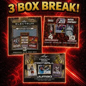 3 Box Serial Number Break - 1X 2025 Electrum Hobby, 1X 2025 Leaf Trinity Jumbo Box, 2025 Leaf Pro Set Metal Football Hobby Box