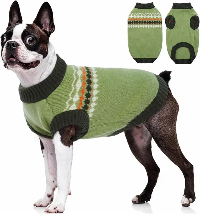 Kuoser Dog Sweater, Dog Sweaters for Small Large Size Dogs, Boy Girl Dogs Christmas Sweater, Pet Sweatshirt Outfits for Male Female, Warm Big Doggie Pullover Knitwear Clothes for Fall Winter, Green Red Pink