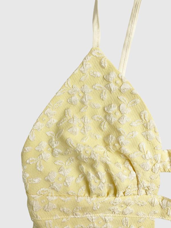 This  Floral Textured Dress is Summer Vacation Vibes Deep V Cutout Tiered Mini Dress Valentine's Day