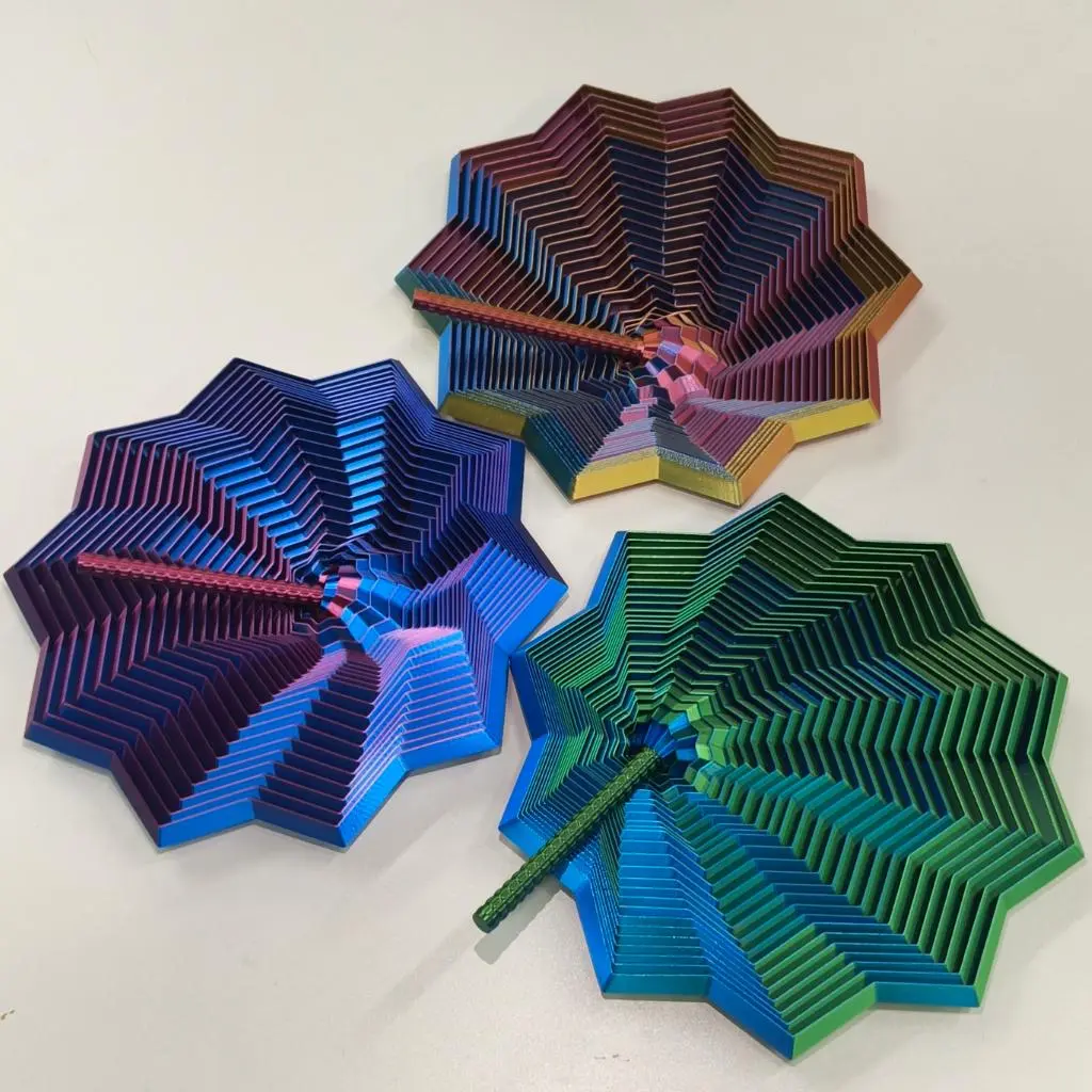 [Free Gift Included] 3D Printing Star Shape Expanded Sensory Fidget Toy with Handle - Office Desk Stress Relief Gadget with Clicks, Spins, Dynamic Patterns, Sight & Sound Oddly Satisfying Features