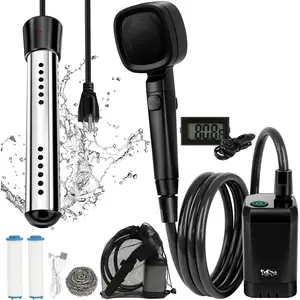 6000mAh Portable Shower for Camping with 2000W Immersion Water Heater - Rechargeable Camp Shower Pump, 4-Mode Filtered , LED Display, Outdoor Camping Shower Kit for Travel, Pets &  Washing