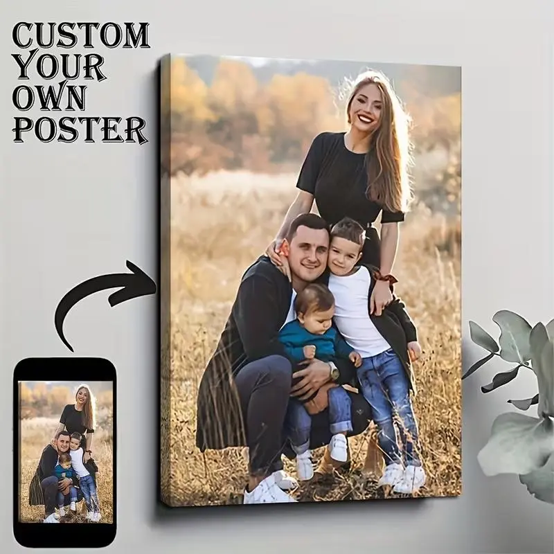 Personalized Custom Pine Frame Canvas Poster Unique Family Photo Gifts for Couples Friends Creative Wall Art Love Theme Home Decor Paintings