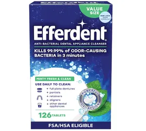 Efferdent Denture Cleaner Supplements– Dental Appliances, Aligners, Mouth Guard, and Retainer Cleaner Supplements, Minty Fresh & Clean, 126 Count