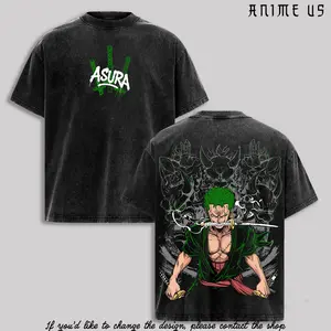 Asura Zoro Washed Vintage T-Shirt | Inspired by the Legendary Three-Sword Style Warrior | Demon God Power Graphic Tee | Anime Streetwear for One Piece Fans