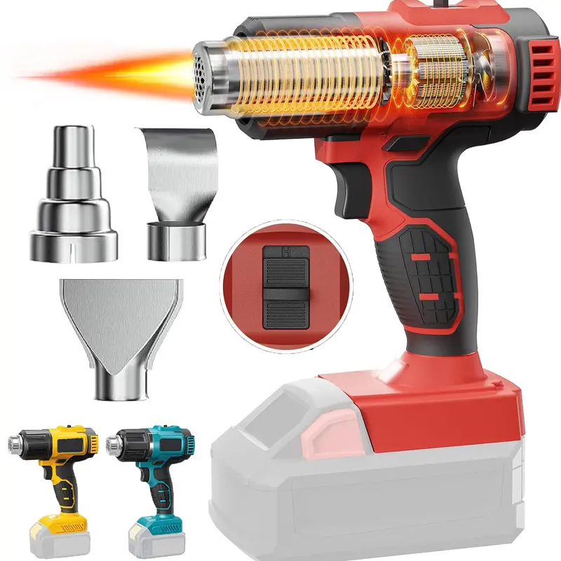Cordless Heat Gun For Makita 21V Battery, 3Pcs Nozzles, LED Light, 381W Fast Heating Soldering Hot Air Gun, 2-Temp Setting Max 1022℉(550°C), Heat gun for Shrink Tubing, Crafts (Tool Only)