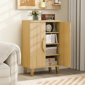 COSTWAY - Buffet Cabinet with Double Doors and Raised Legs-Natural