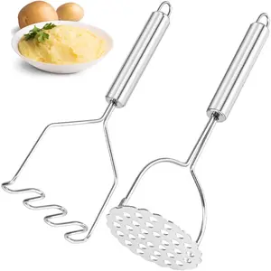 2 Pcs Stainless Steel Potato Smasher Kitchen Tool for Mashed Potato Avocado Bean Fruit Vegetables Food