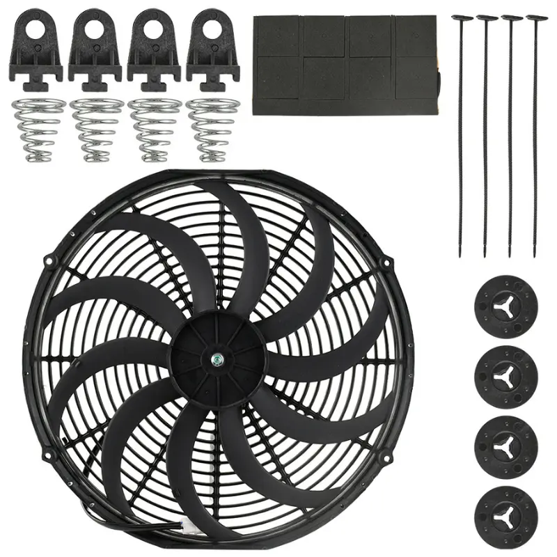 16 Inch Electric Radiator Cooling Fan Kit 12V 160W Universal Slimline Auto Fan, High Airflow Engine Cooling Replacement with Mounting Hardware for Car Truck Vehicle DIY Automotive Upgrade Accessory