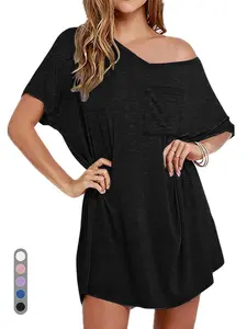 TFNOSIZE Women’s Nightgown Soft Pajamas V-Neck Short Sleeve Loungewear Loose Comfortable Sleepwear Nightdress Pj Shortsleeve, Casual, Minimalist, Basic
