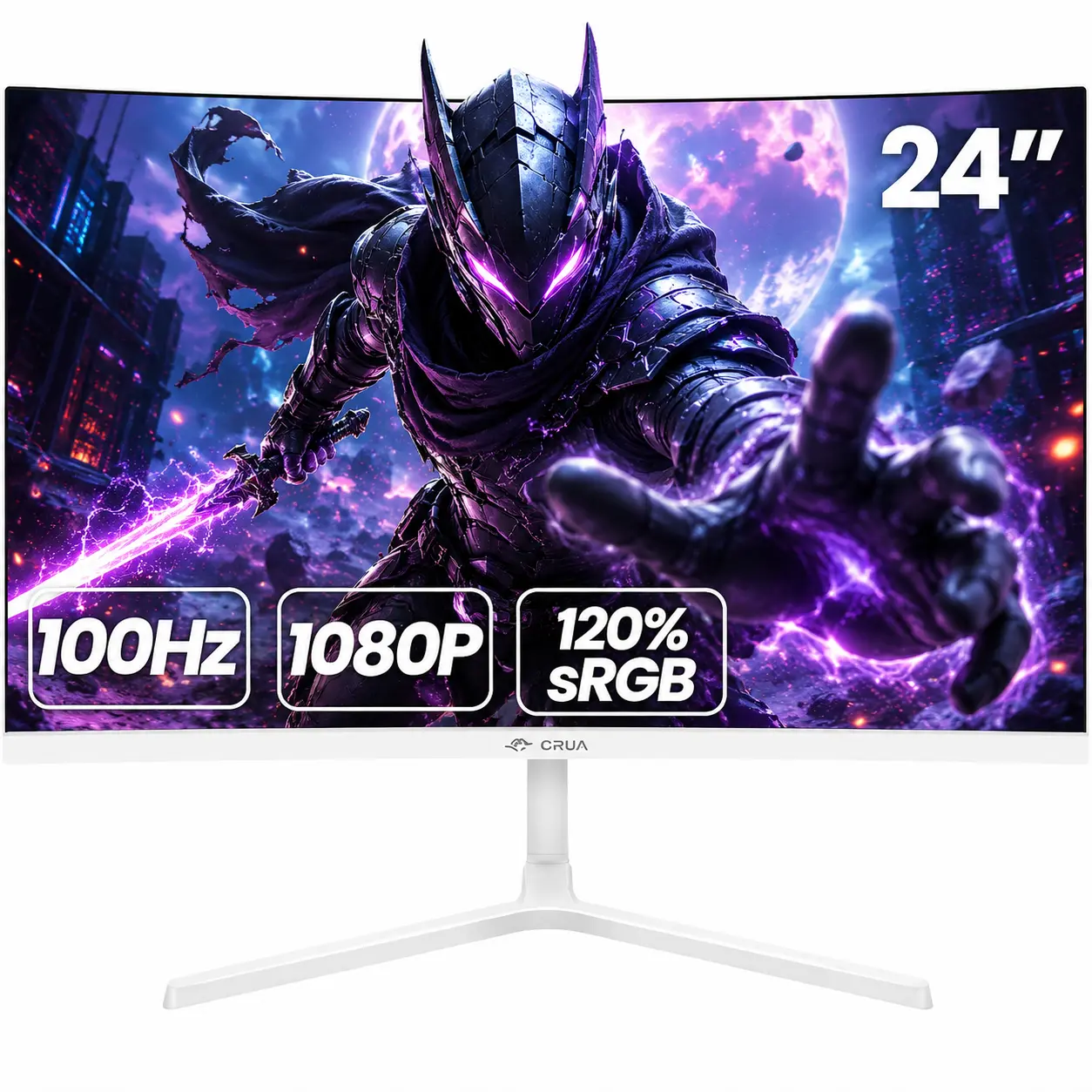 CRUA 24" White Curved Gaming Monitor - FHD 100Hz, 120% sRGB, Frameless Curved Screen, HDMI/VGA Ports, Blue Light Filter, 2800R Curvature, Flexible Tilt, Home Office Dorm Use
