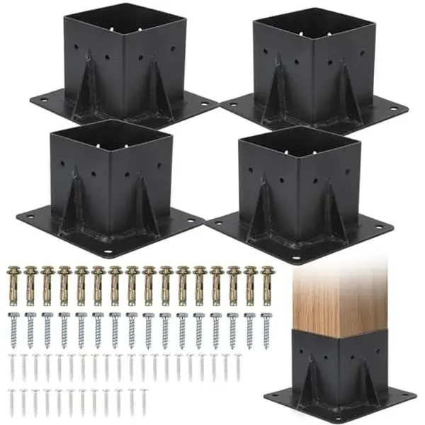 GARVEE 4"x 4" Post Brackets (Inner Dimension 3.6" x 3.6"), 4Pcs Heavy Duty Steel Post Base Supports Outdoor Fence, Mailbox, Pergola Bracket Fence Kit