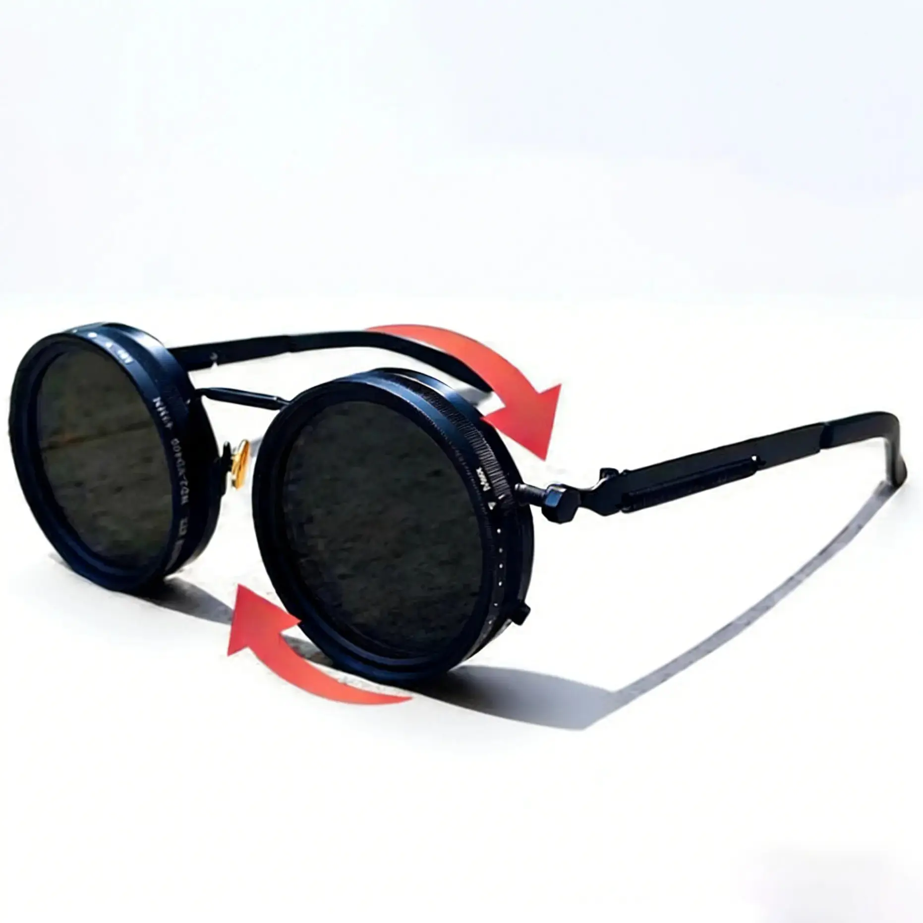 Round Polarized Sunglasses, Retro Punk Adjustable ND9 Dimming Eyewear, UV400 Protection Lightweight Shades, Unisex Fashion Outdoor Eye Wear, For Driving Fishing Winter Road Trips Daily Casual Outdoor Activities