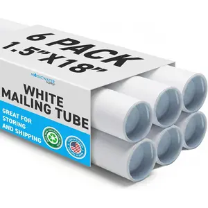 Mailing Tube - 1.5 in x 18 in - White - 6 Pack - for Shipping and Storage of Posters, Arts, Crafts, and Documents