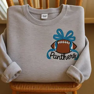 Personalized Football Crewneck Sweatshirt with Custom Bow with Name Embroidery