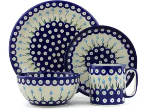 Polish Pottery Place Setting 10" Peacock Tulip Garden