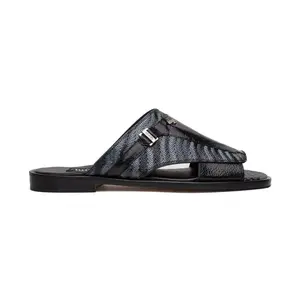 Mauri Aloha in Black / Multigrey Mens Exotic Ostrich Leg / Balera Leather Slip-on Sandals